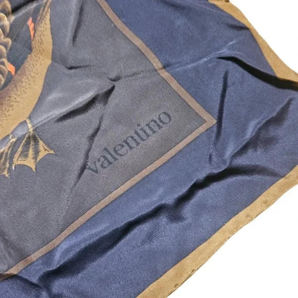 Vintage Valentino Silk Floral Fruit Bird Square Scarf 33" x 33" Botanical Luxury - Picture 3 of 8